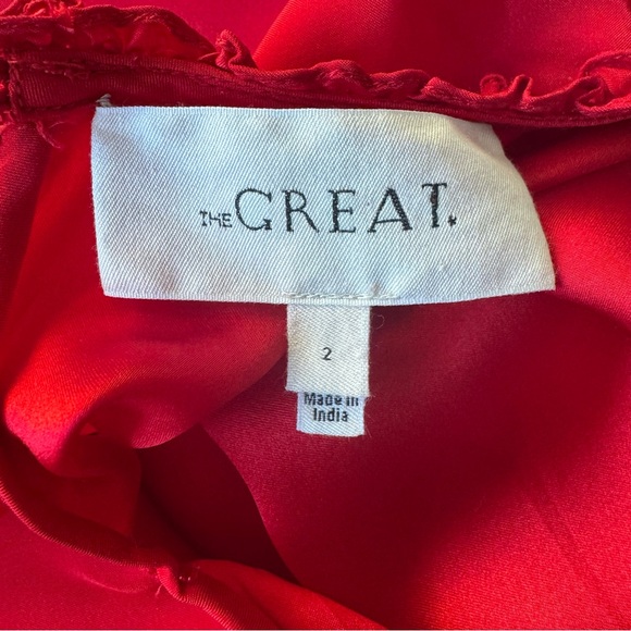 The Great. Moonlight Embroidered Red Silk Midi Dress sz 2 Medium - Picture 12 of 13